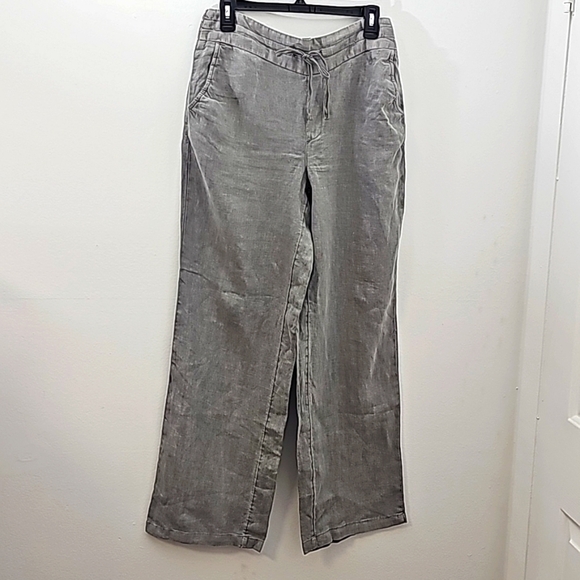 Cynthia Rowley 100% linen gray pants Size medium 2 pockets elastic waist W/tie - Picture 1 of 7